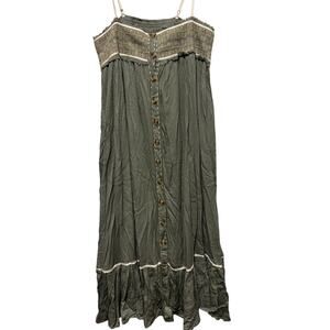 Ces Femme Dress  Cottage Core Vacation Sage Green button accents Size Small